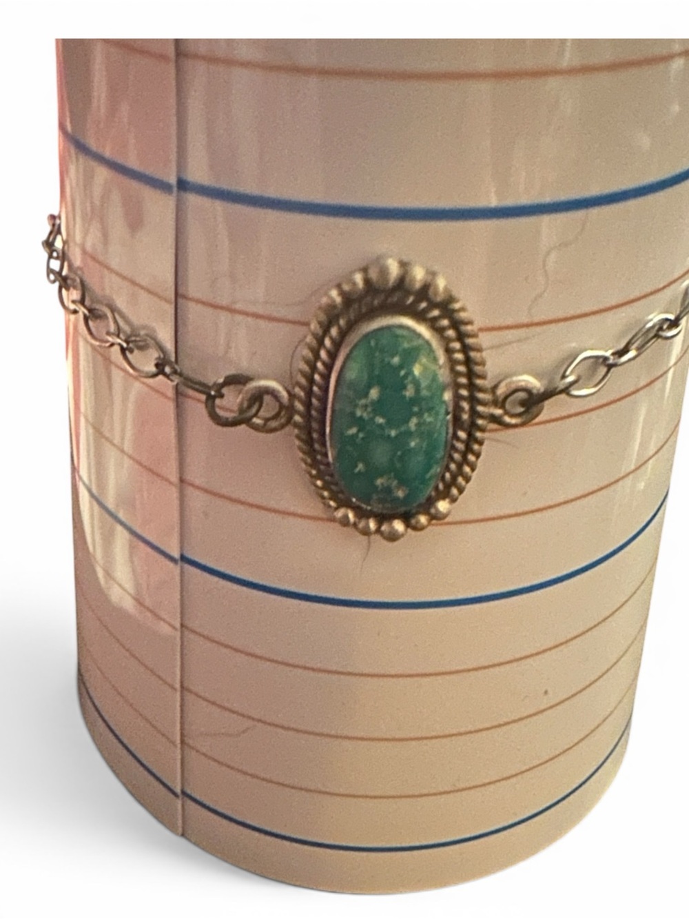 Adjustable Sterling Silver White Water Turquoise Oval Chain Bracelet - 925